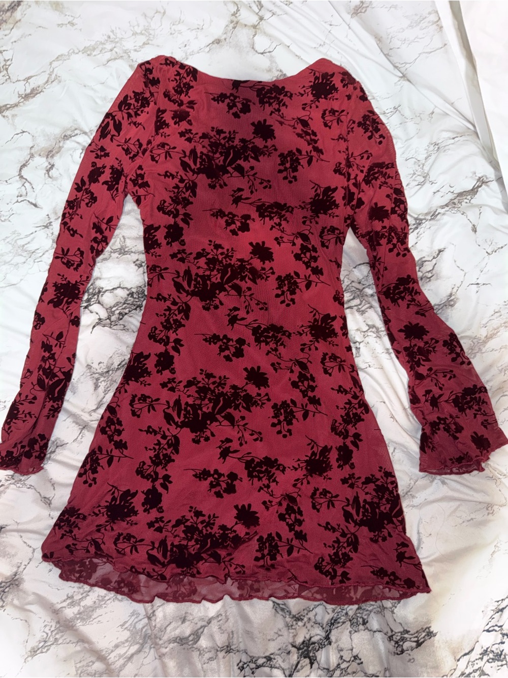 SHEIN Maroon Floral Velvet Burnout Mini Dress